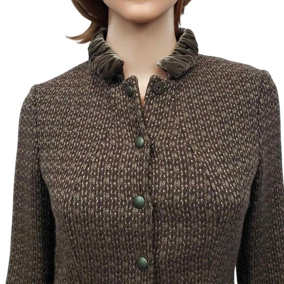 Elie Tahari Tweed Blazer Jacket w Velvet Collar Reversible Wool Blend XS/S Brown - Picture 2 of 13